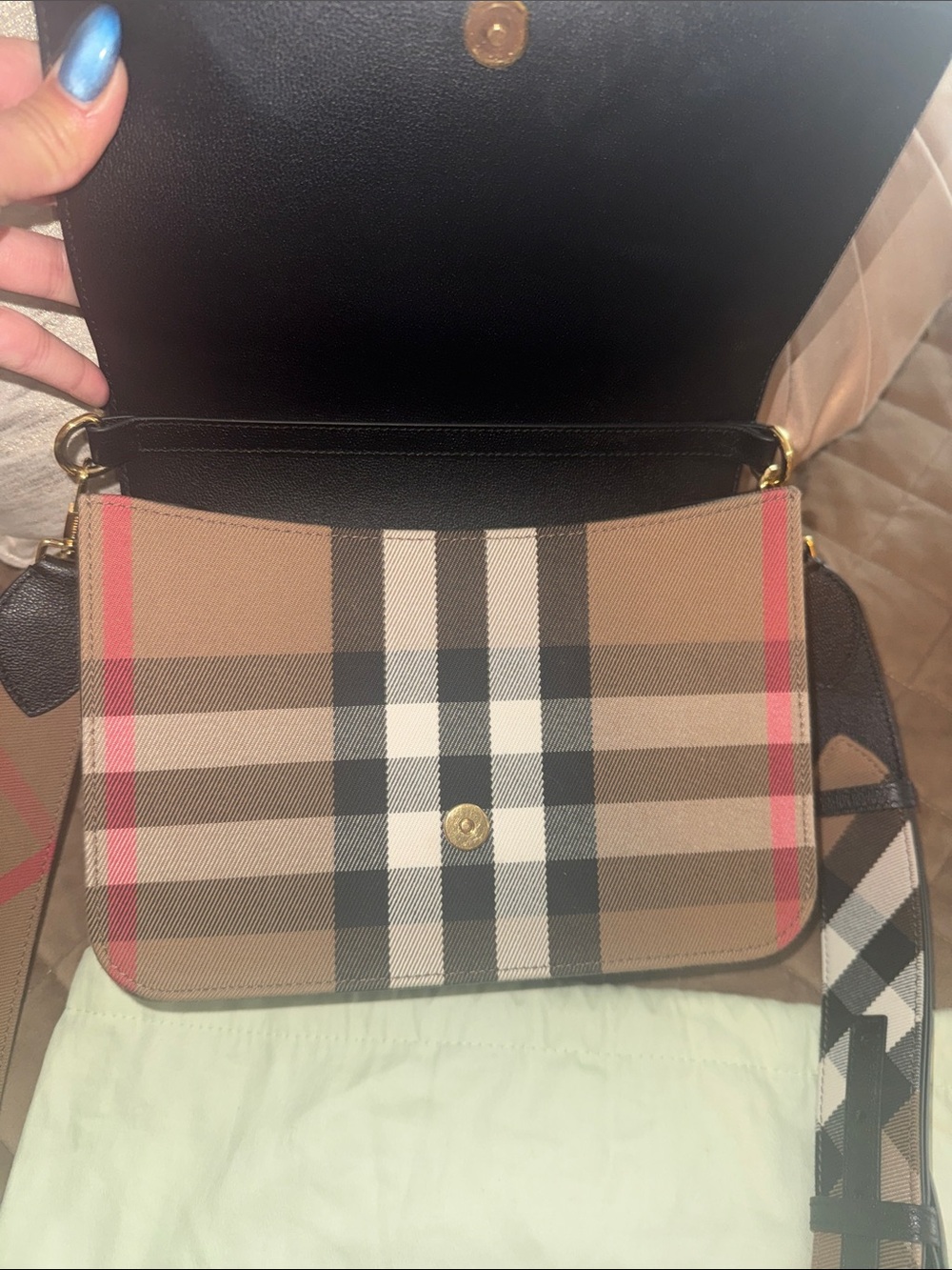 Burberry Black Leather & Classic Check Shoulder Bag - Picture 5 of 6